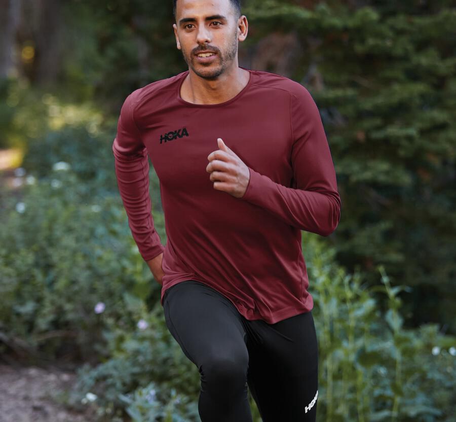 Hoka One One Tops Mens Brown - Performance Long Sleeve - 18267DKXA